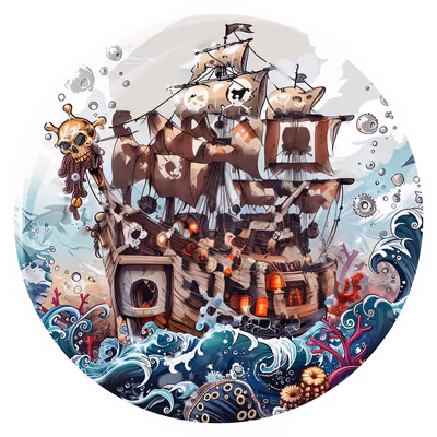 Затонувший пиратский корабль: векторный QR-код для стикеров — изображение 1