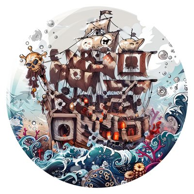 Sunken Pirate Ship Vector QR Code for Stickers