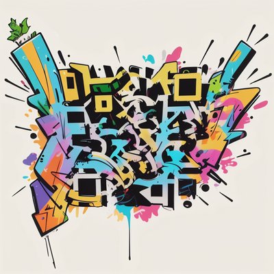 Граффити-буквы с брызгами краски, QR-код для стикеров
