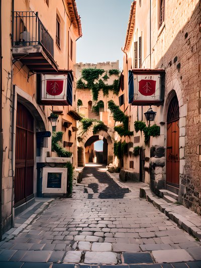 Medieval Cobblestone Street Photo QR Code Art
