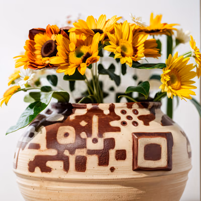 Daisy Bouquet Clay Vase Photo QR Code Art — image 1