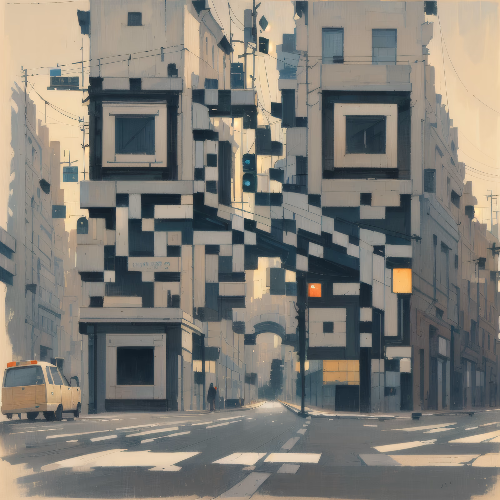 Perspective City Street Gouache Building QR Code Art — image 1