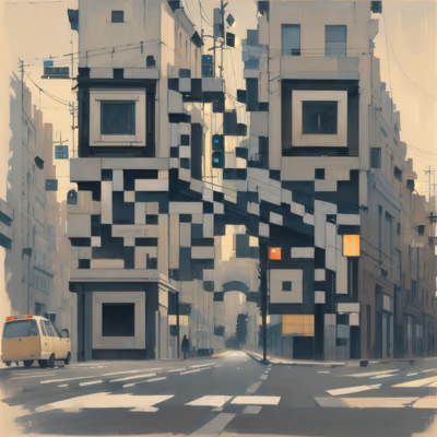 Perspective City Street Gouache Building QR Code Art — image 1