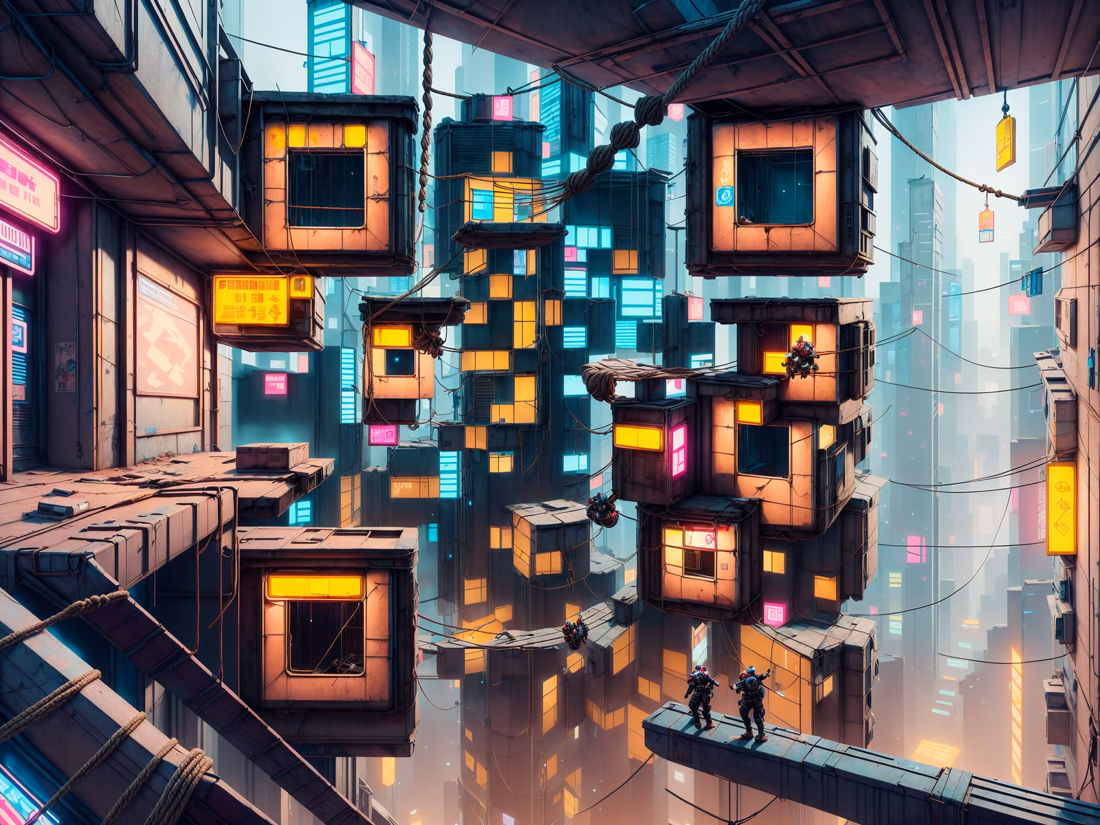 Vertical Cyberpunk Slum Cityscape QR Code for Posters — image 1