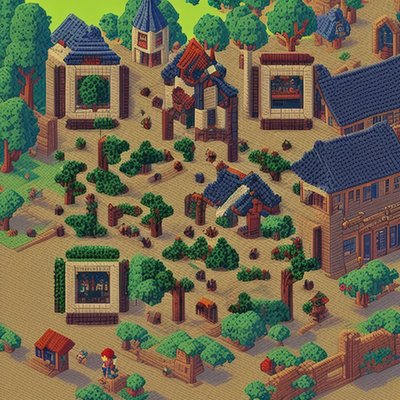 Pixel Art Village Game Map QR Code Poster
