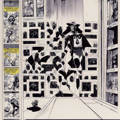 Cloaked Figure Comic Book Panels QR Code for Posters — image 1