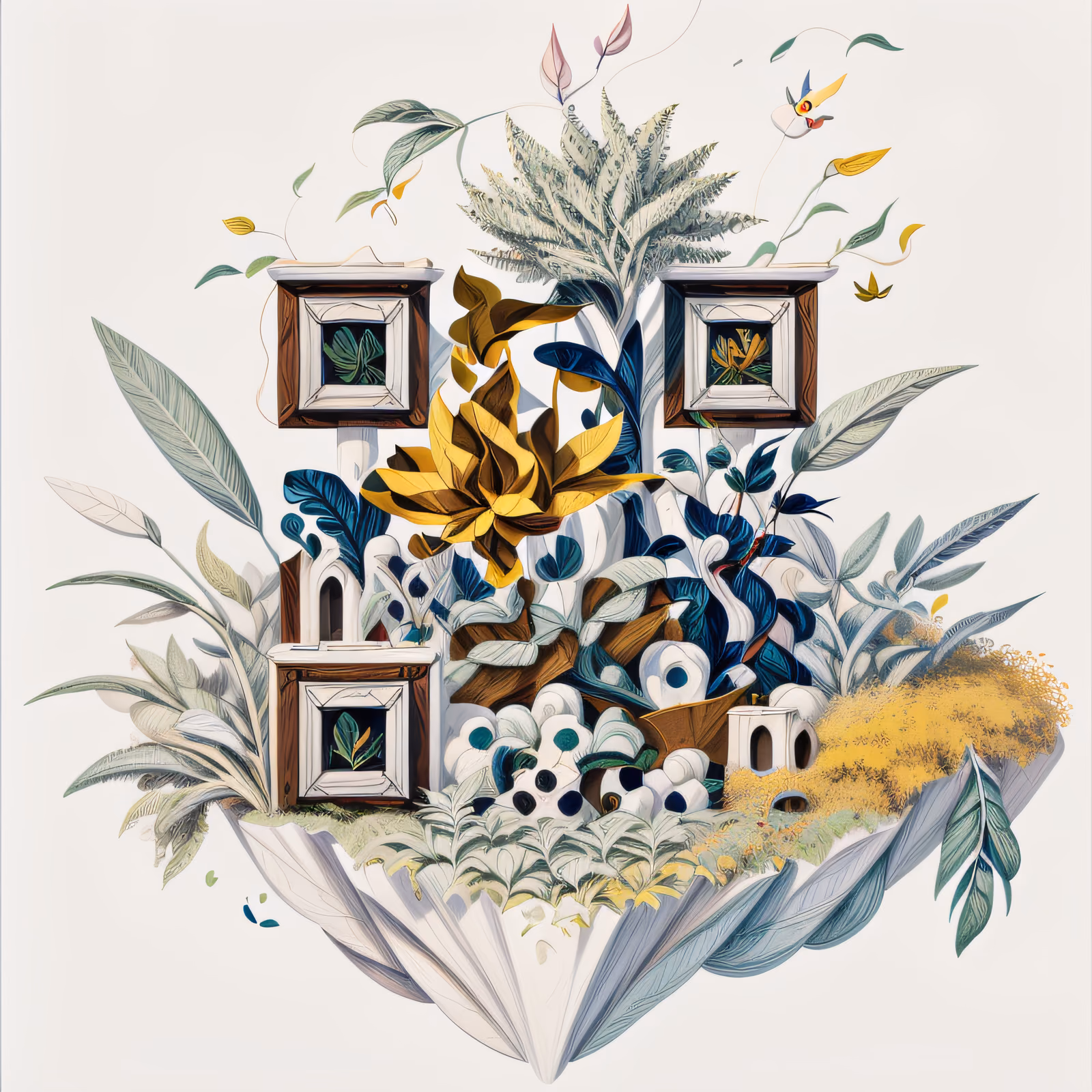 Floating Botanical Island Illustration QR Code Art — image 1