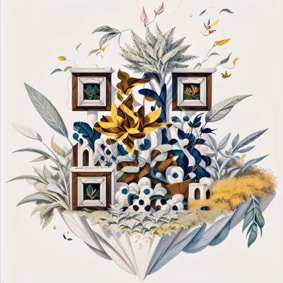Floating Botanical Island Illustration QR Code Art — image 1