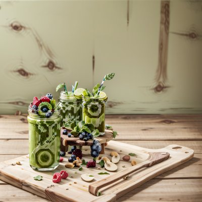 Green Smoothie Jars Food Photo QR Code for Menus