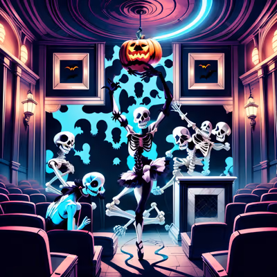 Скелет-балерина на Хэллоуин: QR-код в стиле игровой графики для плакатов — изображение 1