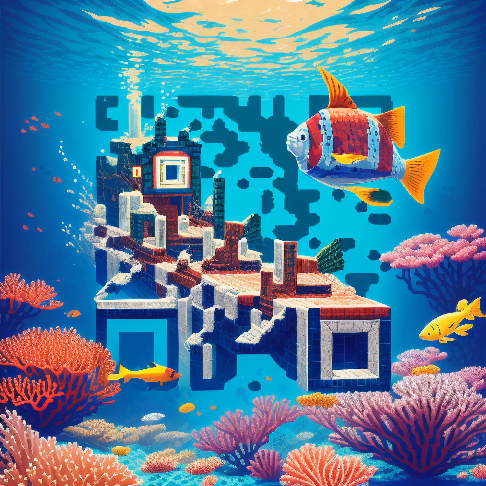 Подводный коралловый риф в пиксель-арте: QR-код для постеров — изображение 1