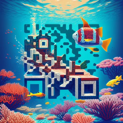 Underwater Coral Reef Pixel Art QR Code for Posters