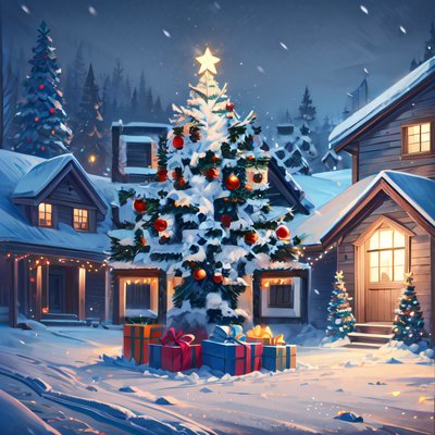 Snowy Christmas Tree Village QR Code for Greeting Cards