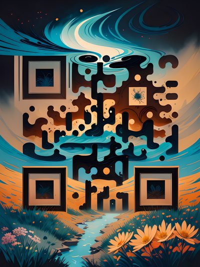 Фантазийный луг с полевыми цветами: QR-код для постеров