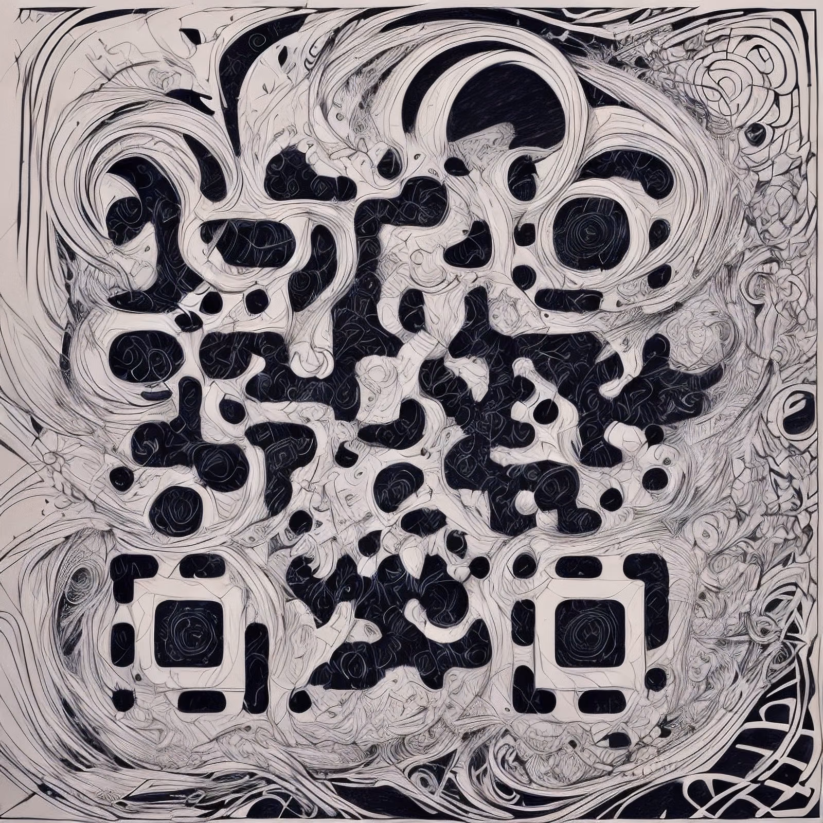 Swirling Ink Zentangle Abstract QR Code Art — image 1
