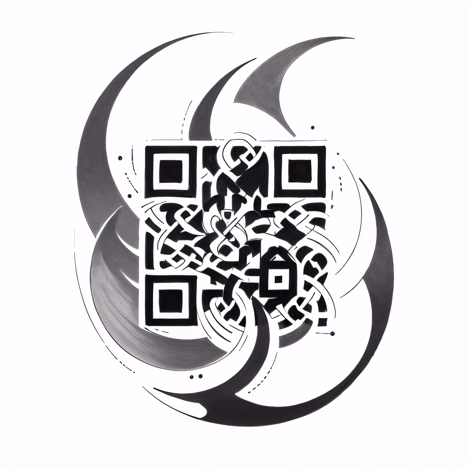 QR-код с кельтским узлом и полумесяцами в стиле временной татуировки — изображение 1