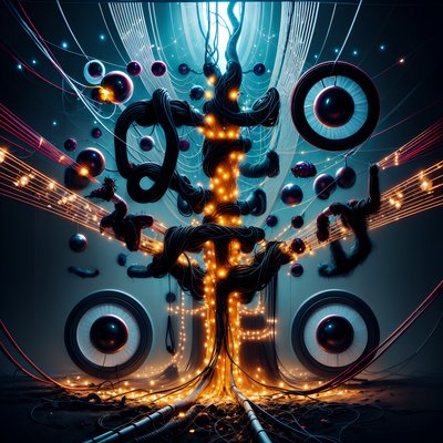Surreal Cable Tree Glowing Eyes QR Code Art