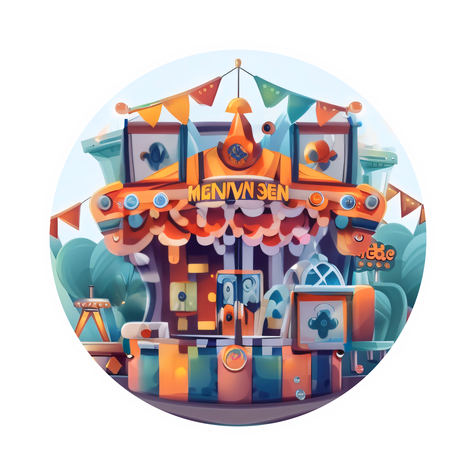 Carnival Ticket Booth Vector Building QR Code for Stickers — image 1