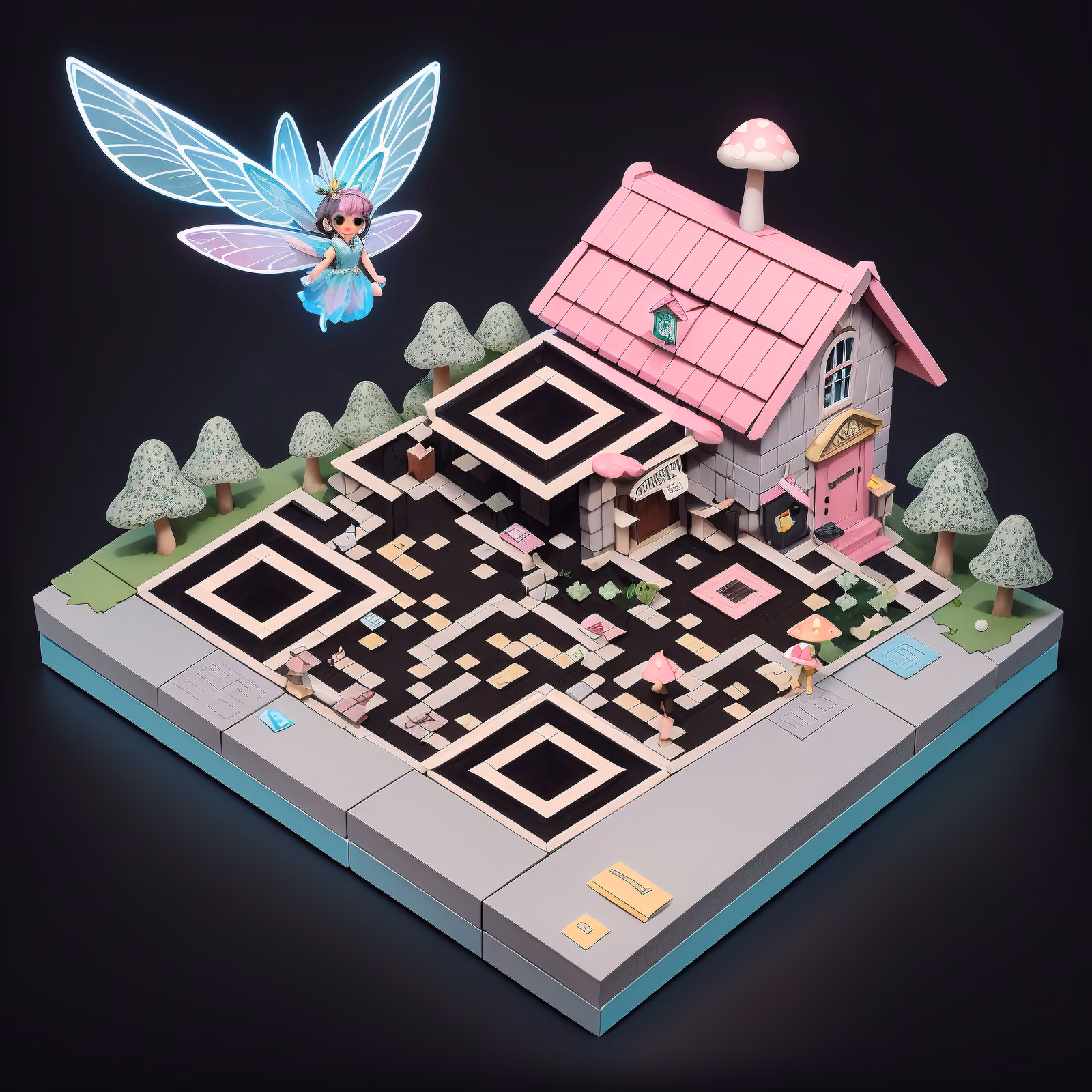 Fairy Post Office Isometric Diorama QR Code for Posters — image 1