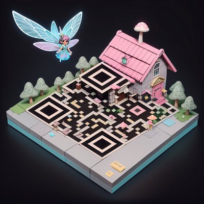 Fairy Post Office Isometric Diorama QR Code for Posters
