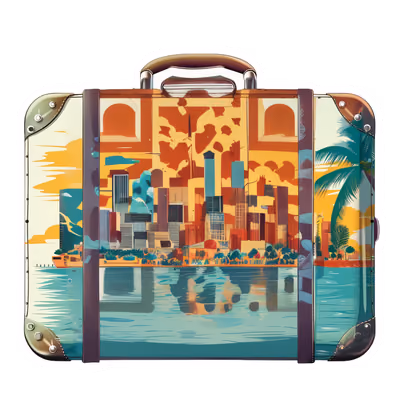Винтажный чемодан с городским силуэтом: QR-код для стикеров — изображение 1