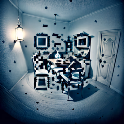 Moody Dining Room Interior QR Code Art — image 1