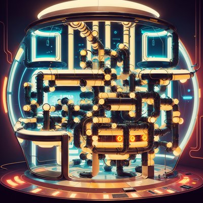 Retrofuturist Reactor Dome Pipes QR Code for Posters