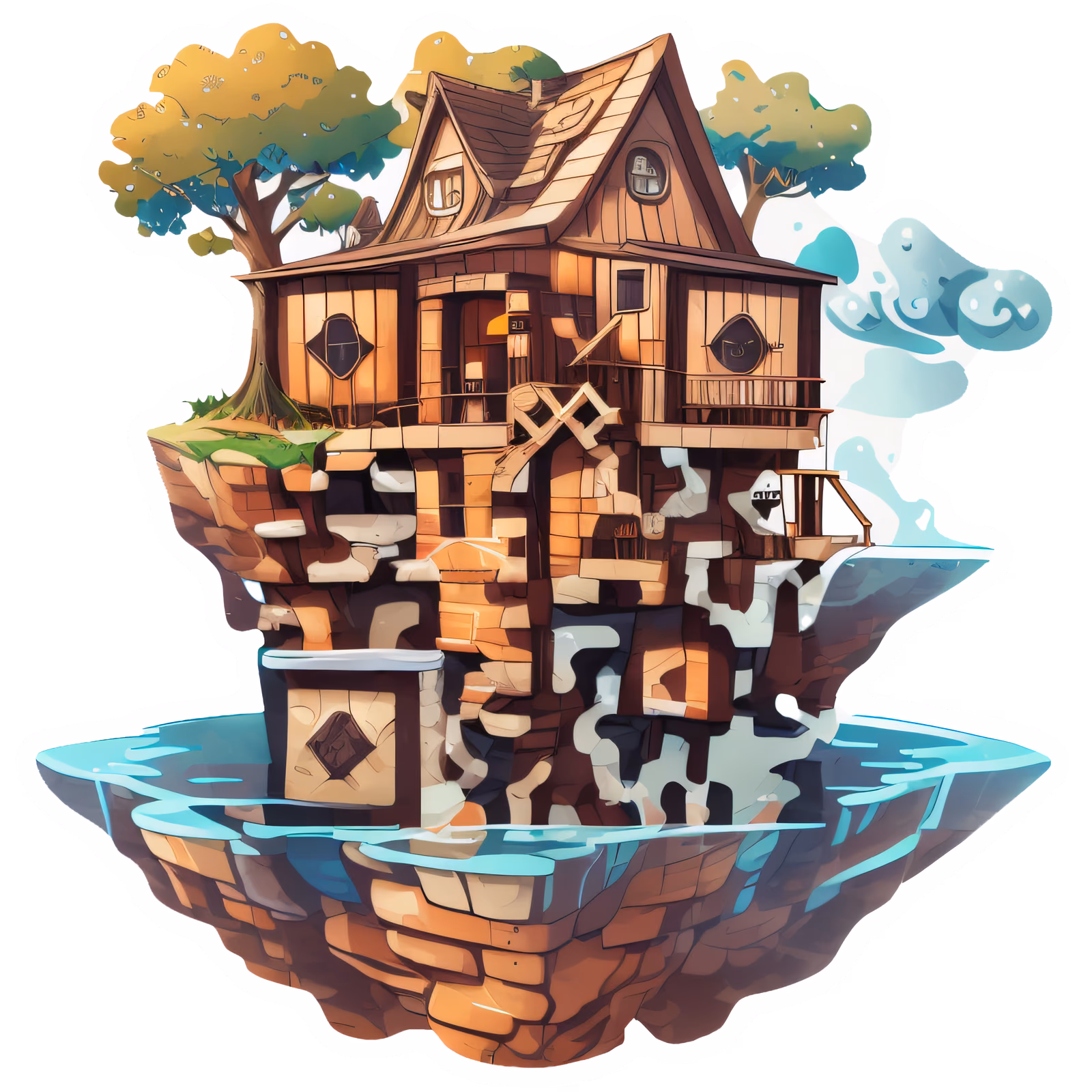 Floating Island Cabin Vector QR Code for Stickers — image 1