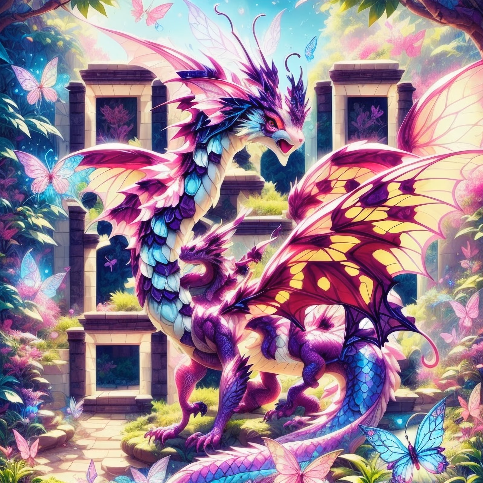 粉色巨龙蝴蝶花园二维码艺术 — 图片 1