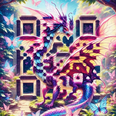 粉色巨龙蝴蝶花园二维码艺术 — 图片 1