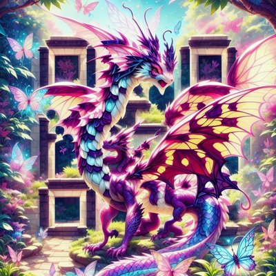 Pink Dragon Butterfly Garden QR Code Art