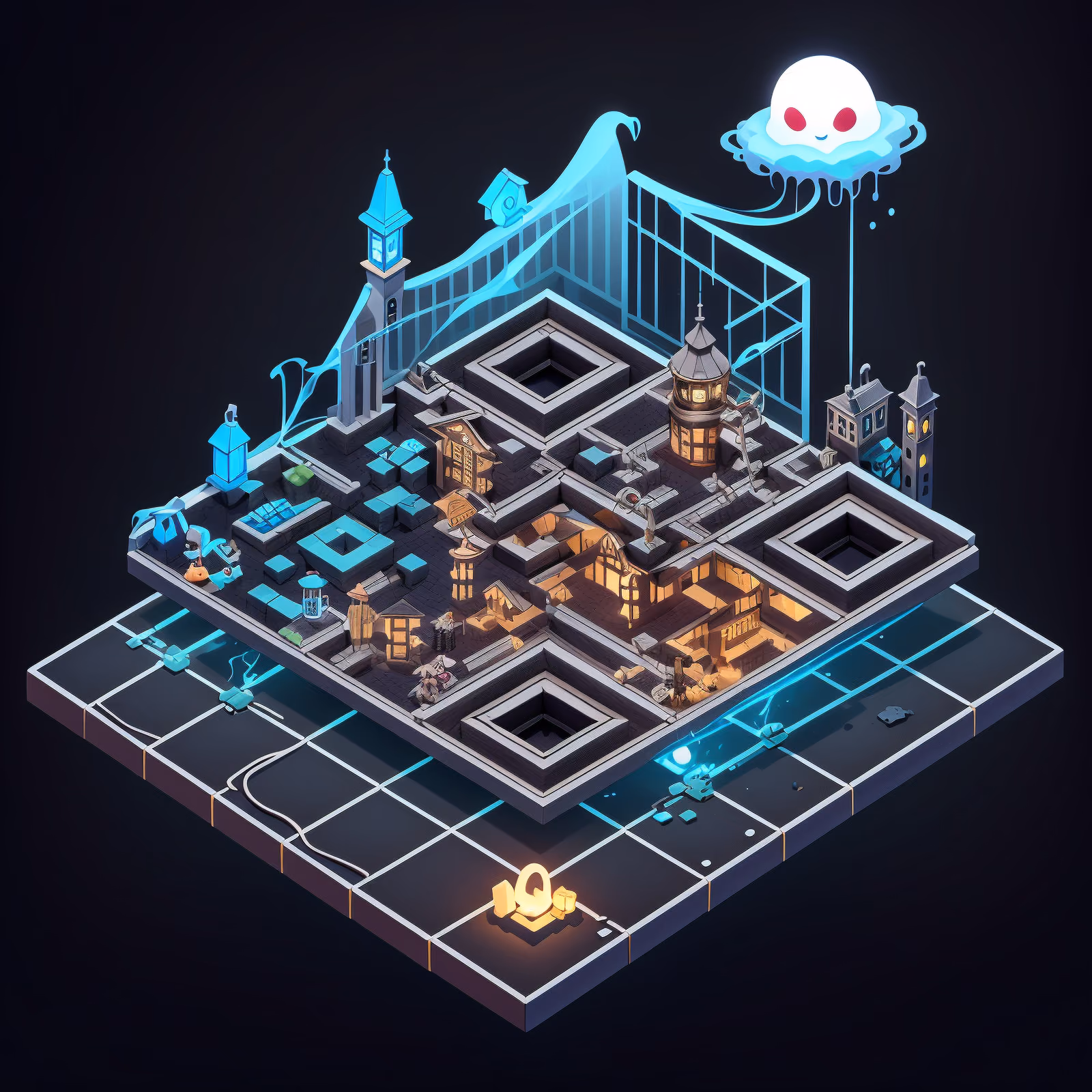 Isometric Haunted Ghost Town QR Code for Posters — image 1