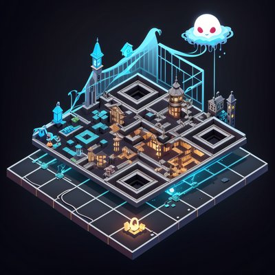 Isometric Haunted Ghost Town QR Code for Posters