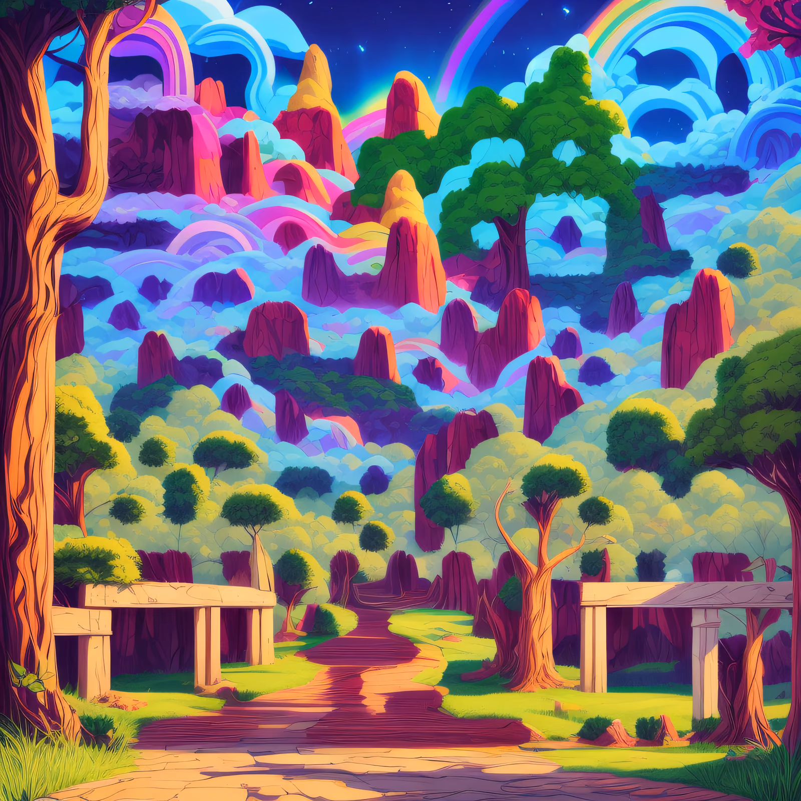Psychedelic Rainbow Forest Path QR Code for Posters — image 1
