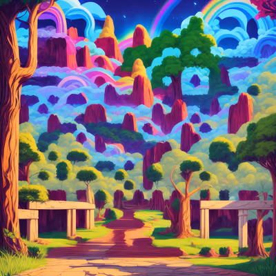 Psychedelic Rainbow Forest Path QR Code for Posters — image 1