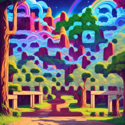 Psychedelic Rainbow Forest Path QR Code for Posters