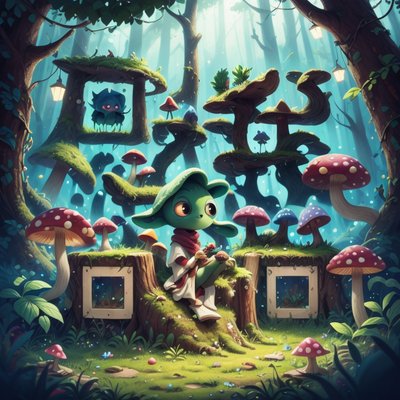 Cute Alien in Mushroom Forest QR Code for Posters