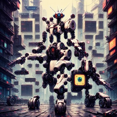 Wheeled Mech Cyberpunk City QR Code for Posters