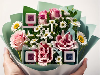 Daisy and Rose Bouquet Photo QR Code for Packaging