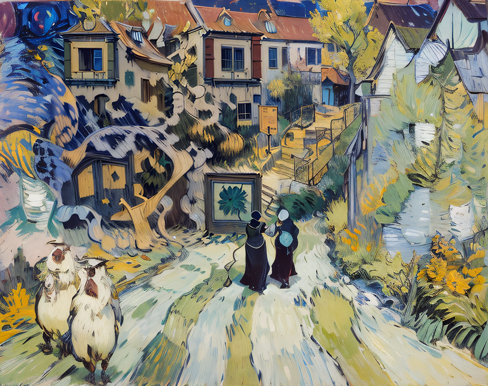 Village Lane Expressionist Oil Painting QR Code Art — image 1