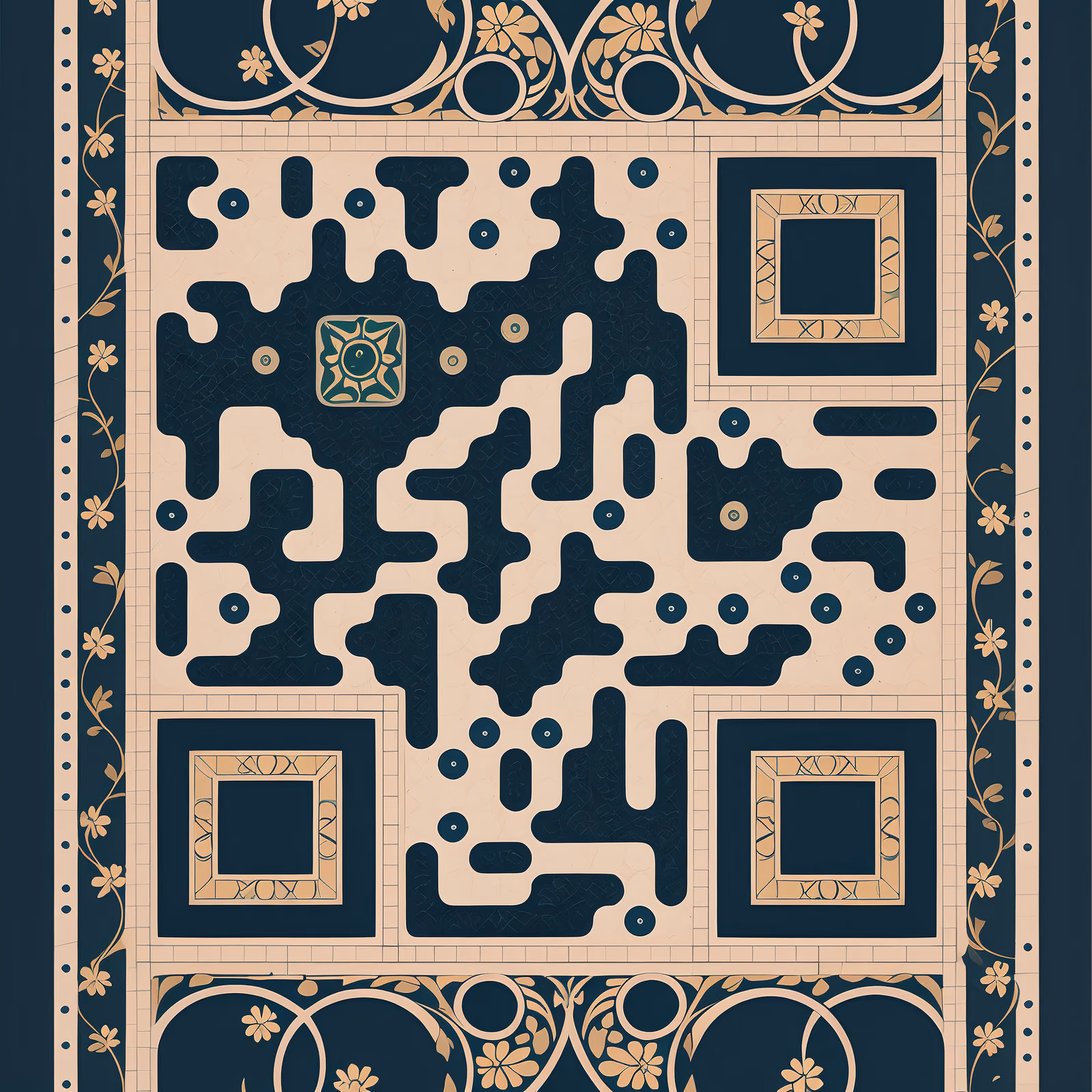 Народная плитка с цветочным орнаментом: QR-код — изображение 1