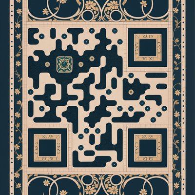 Folk Tile Floral Ornament QR Code Art