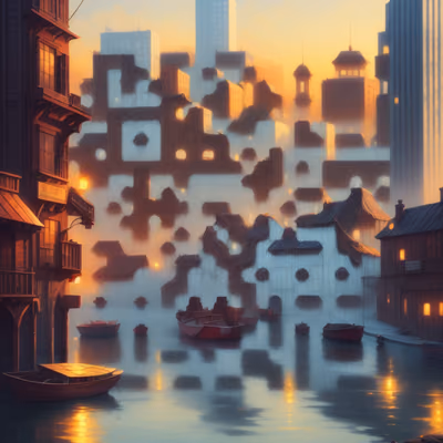 Misty Harbor City Matte Painting QR Code Art — image 1