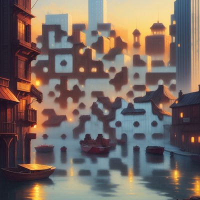 Misty Harbor City Matte Painting QR Code Art