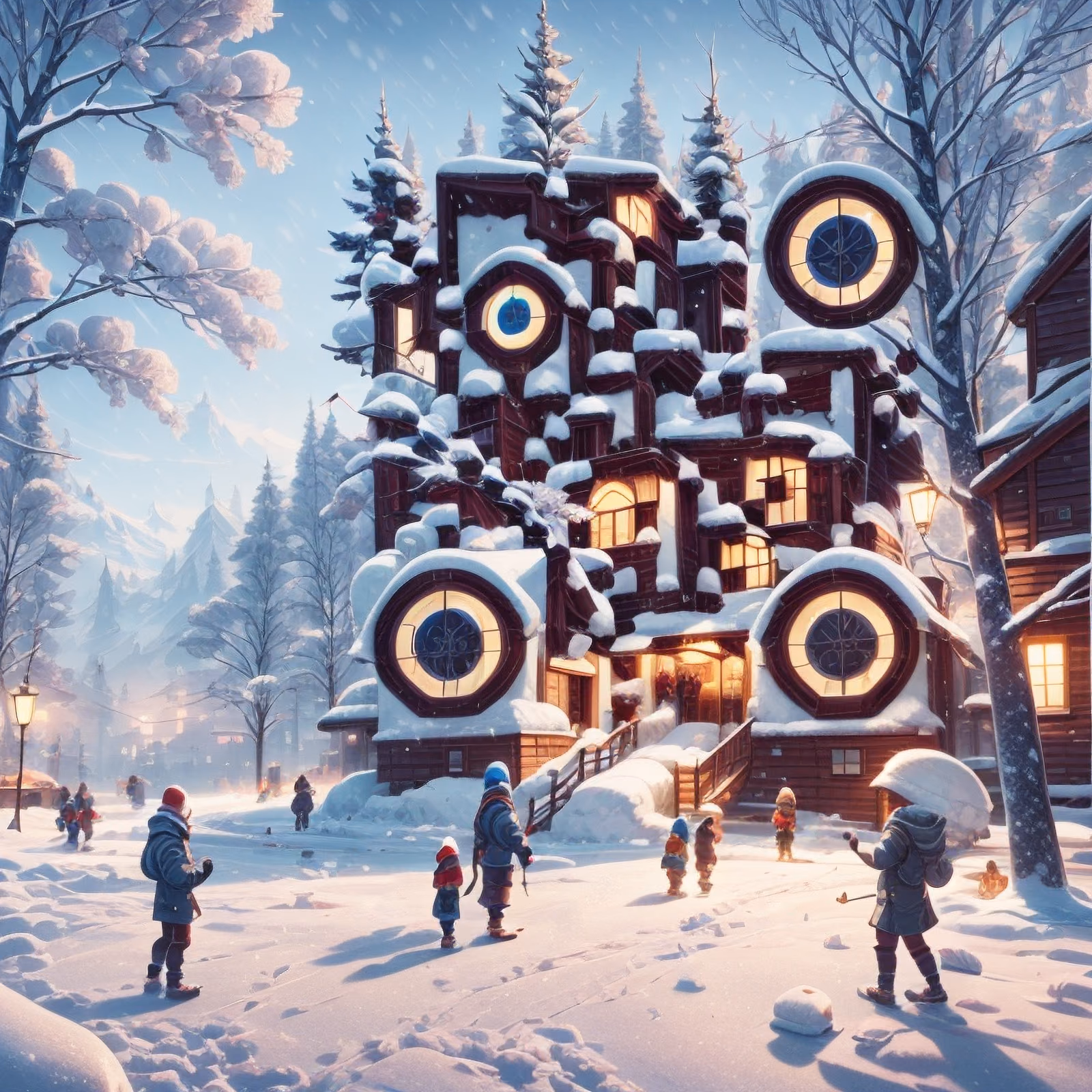 Заснеженный зимний посёлок и домик: QR-код для открыток — изображение 1