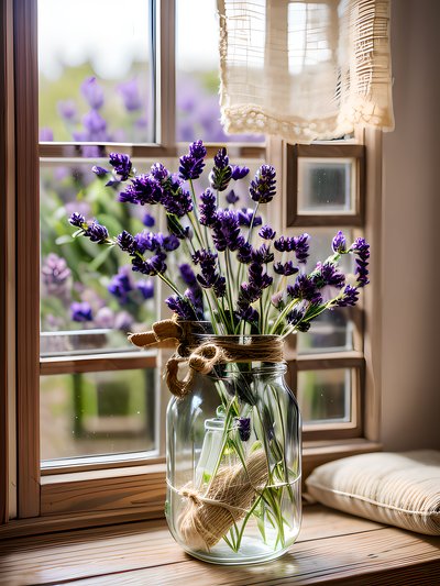 Lavender Jar Windowsill Photo QR Code Art