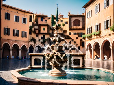 Italian Piazza Fountain Photography QR Code for Posters