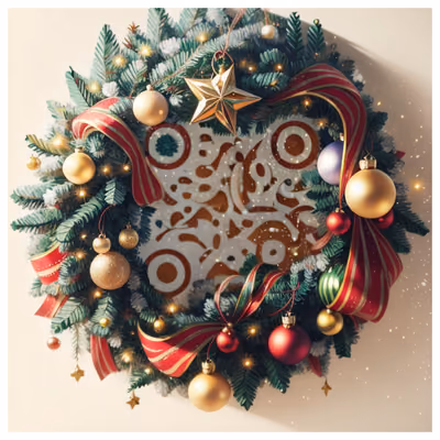 Christmas Wreath Digital Painting Christmas Tree QR Code for Greeting Cards — image 1