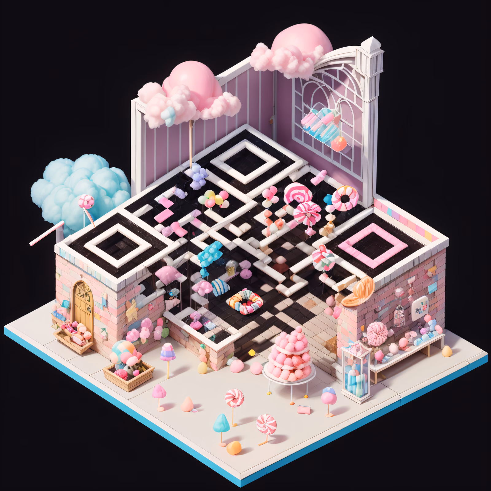 Изометрическая диорама кондитерской лавки, QR-код для упаковки — изображение 1