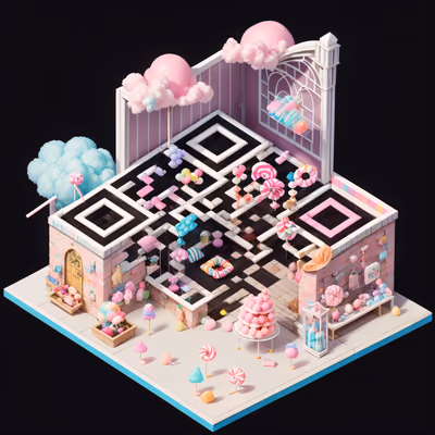 Изометрическая диорама кондитерской лавки, QR-код для упаковки — изображение 1